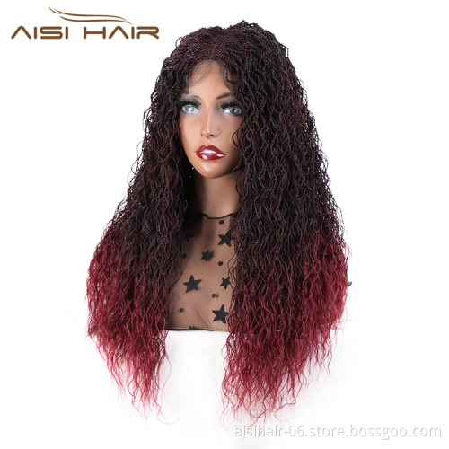 Aisi Hair Wholesale Senegalese Twist Braided Ombre Red Swiss Lace Wigs Long Braided Lace Frontal Wigs For Black White Women